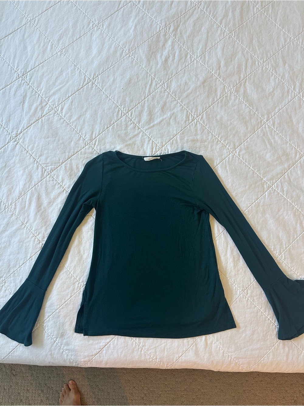 Women's Teal Long-Sleeve Top with Flared Cuffs